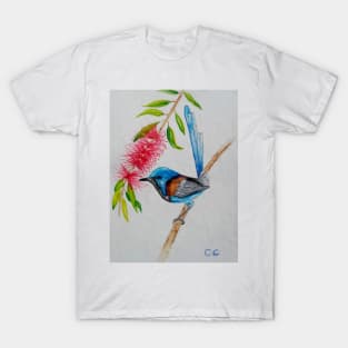 Beautiful Blue Wren - bird art - painting T-Shirt